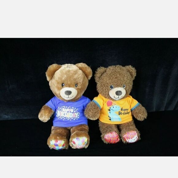 Build-A-Bear Workshop HAPPY BIRTHDAY Teddy 15" BABW Plush Stuffed Lot of 2. - Picture 1 of 11